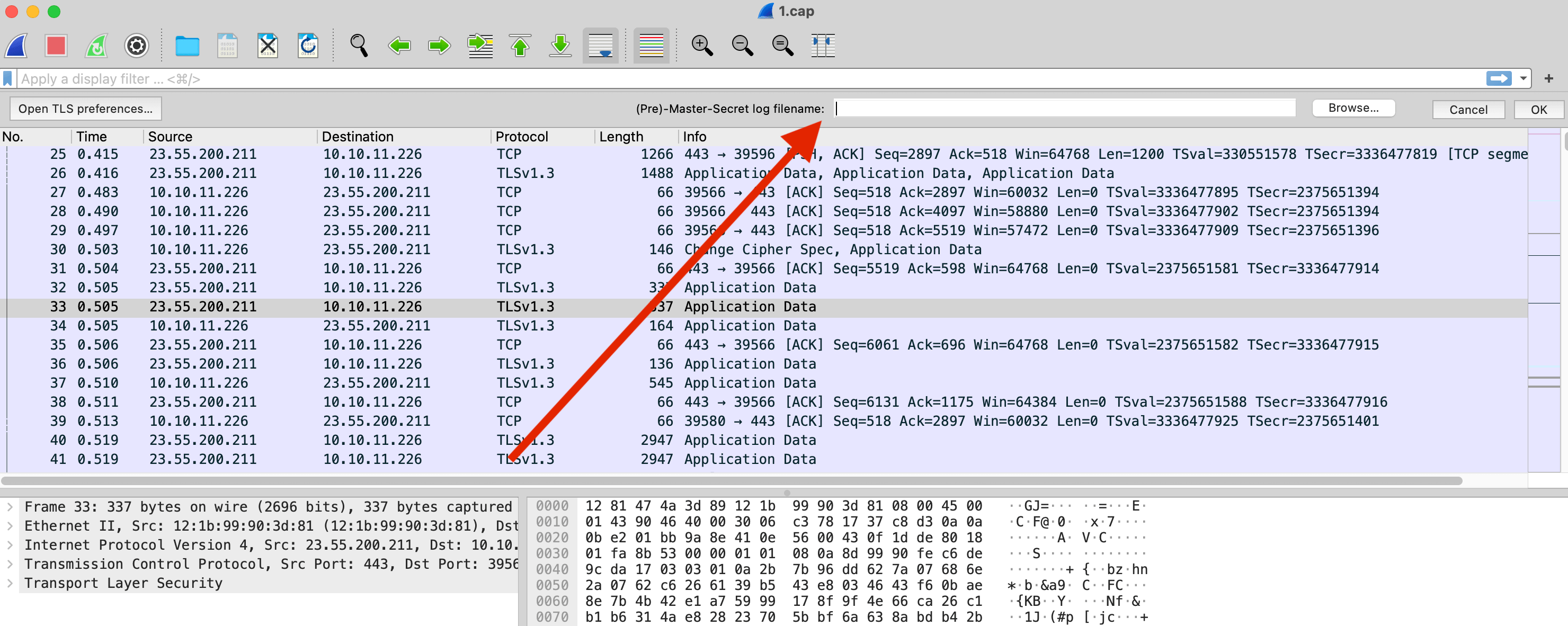 Wireshark - TLS master secret file